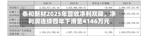 泰和新材2025年营收净利双降，净利润连续四年下滑至4146万元-第2张图片