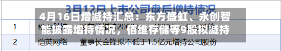 4月16日增减持汇总：东方盛虹	、永创智能披露增持情况，佰维存储等9股拟减持（表）-第2张图片
