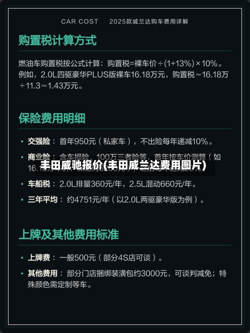 丰田威驰报价(丰田威兰达费用图片)