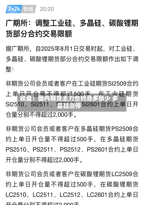 收盘：国内期货主力合约涨多跌少 多晶硅涨停