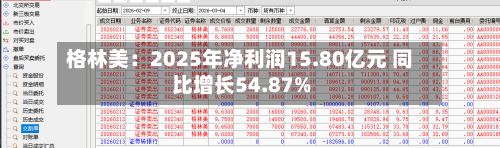 格林美：2025年净利润15.80亿元 同比增长54.87%