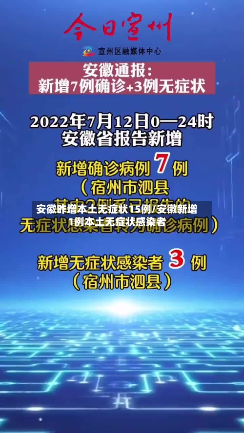 安徽昨增本土无症状15例/安徽新增1例本土无症状感染者